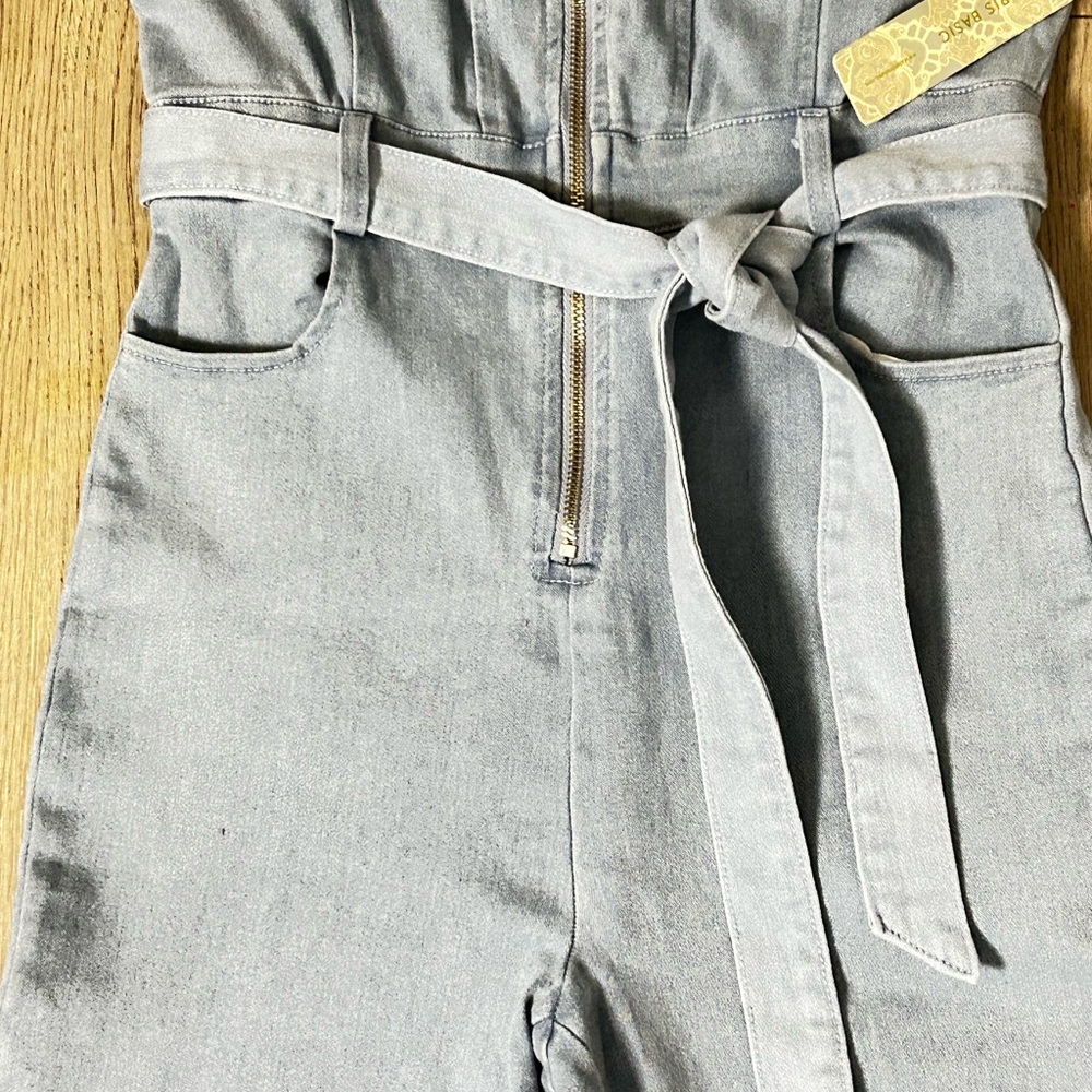IRIS Basic Womens Denim Jumpsuit Blue Size M Belted Casual One Piece - Picture 7 of 16